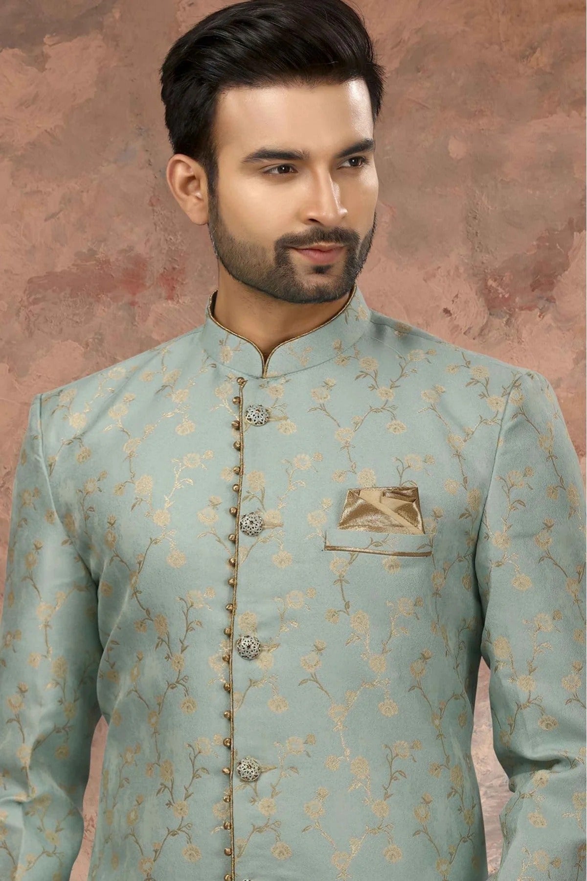 Sky Blue Colour Jacquard Woven Sherwani SH1040314 A