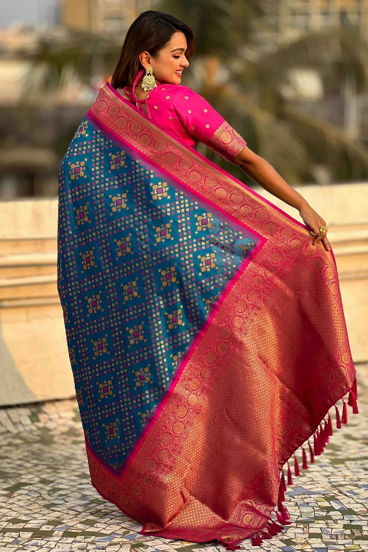 Sky Blue Colour Meenakari Work Patola Silk Traditional Sarees SD1113388 A