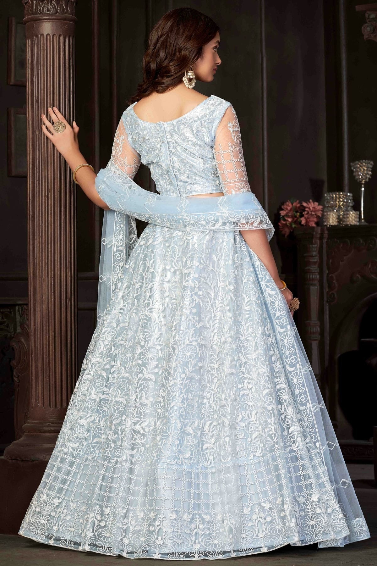 Sky Blue Colour Net Semi Stitched Lehenga Choli LC1170056 B