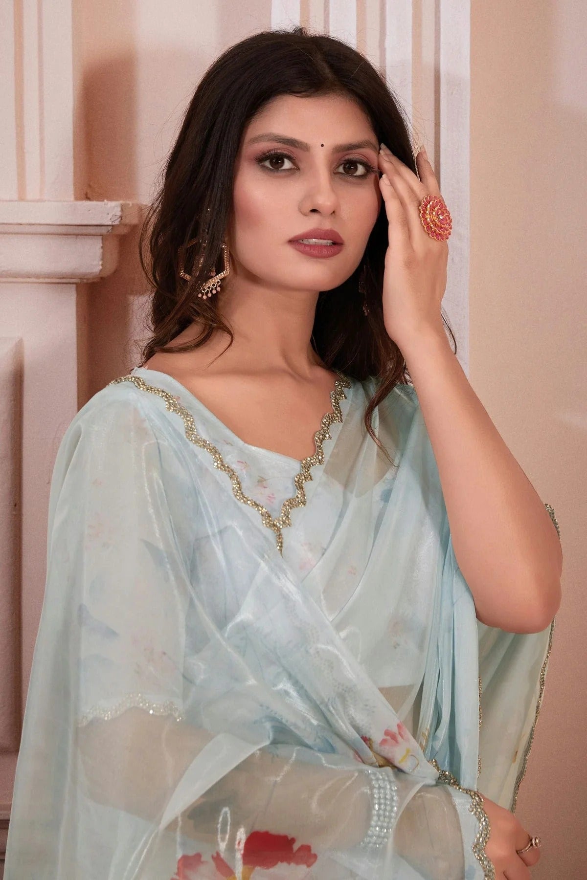 Sky Blue Colour Organza Designer Saree LC1121745 A