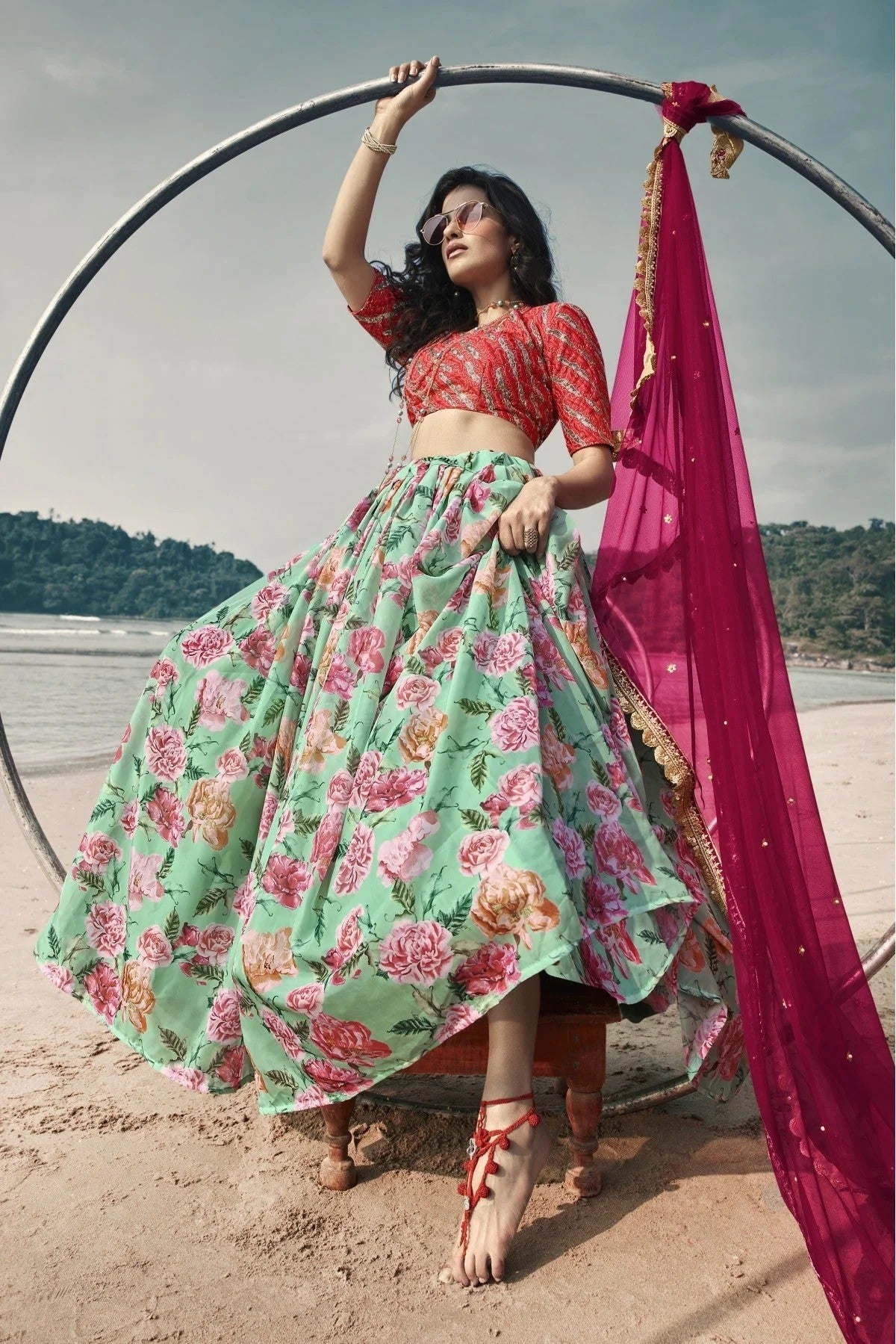 Sky Blue Colour Organza Printed Lehenga Choli LC1080627 A