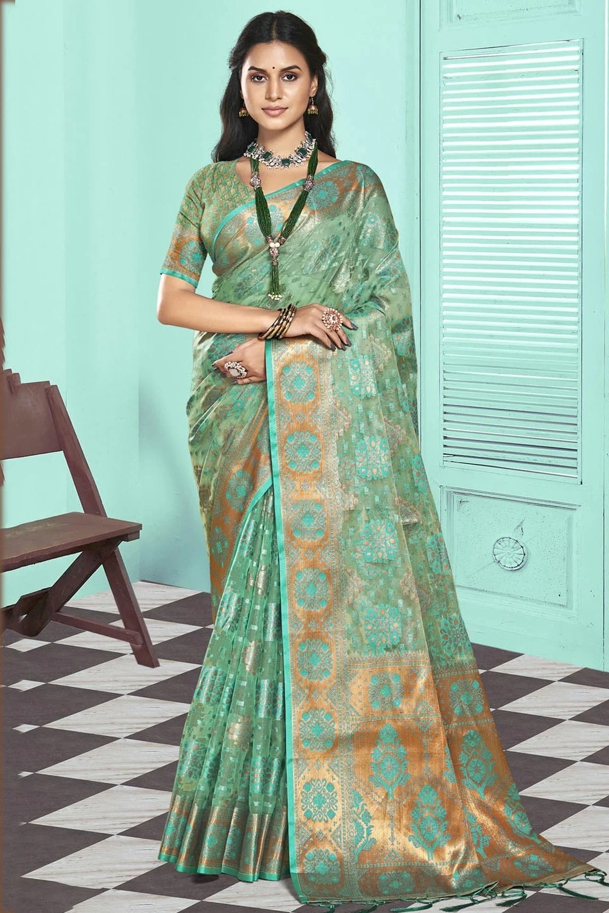 Sky Blue Colour Organza Traditional Saree SD1102598