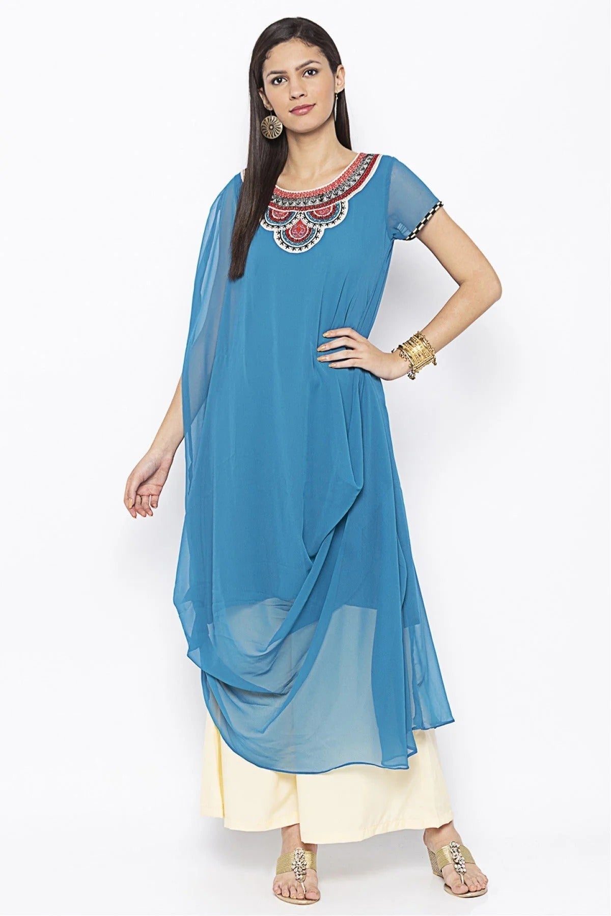 Sky Blue Colour Plus Size Georgette Embroidery Kurta Set KR1070668