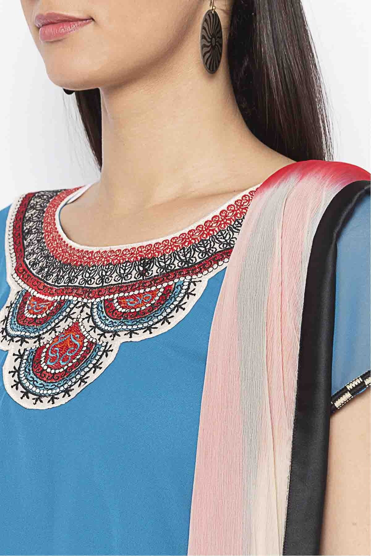 Sky Blue Colour Plus Size Georgette Embroidery Palazzo Pant Suit BW1070310 B