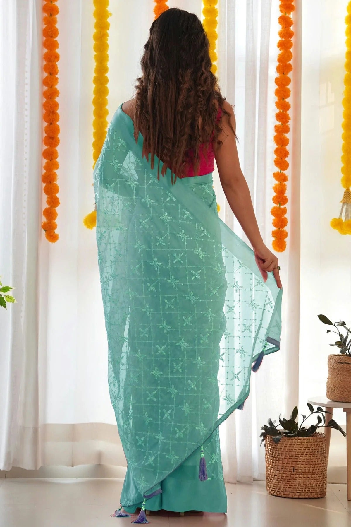 Sky Blue Colour Satin Georgette Designer Saree SD1111833 A