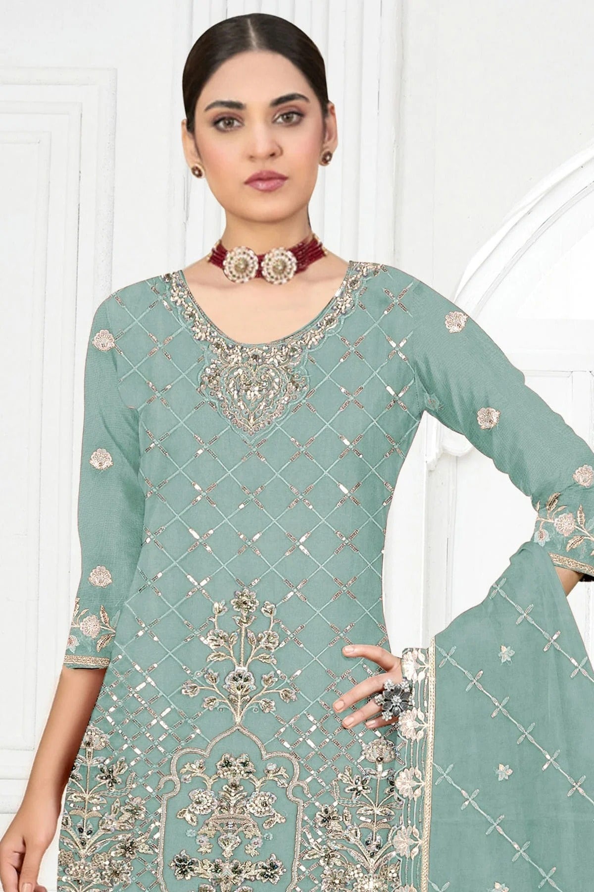 Sky Blue Colour Semi Stitched Faux Georgette Pakistani Suit SM1140314 A