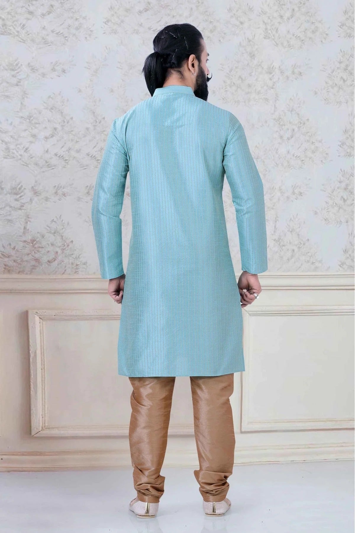 Sky Blue Colour Silk Festival Wear Kurta Pajama KP1130073 A