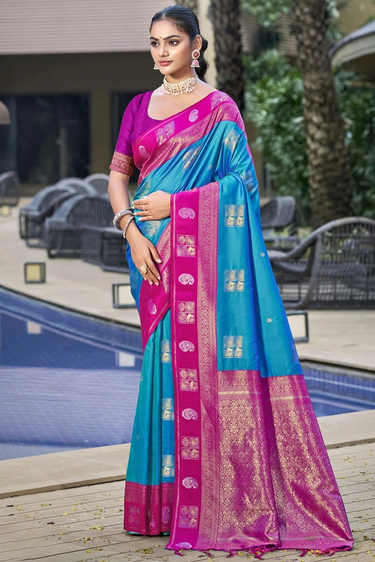 Sky Blue Colour Silk Woven Work Traditional Saree SD1102781