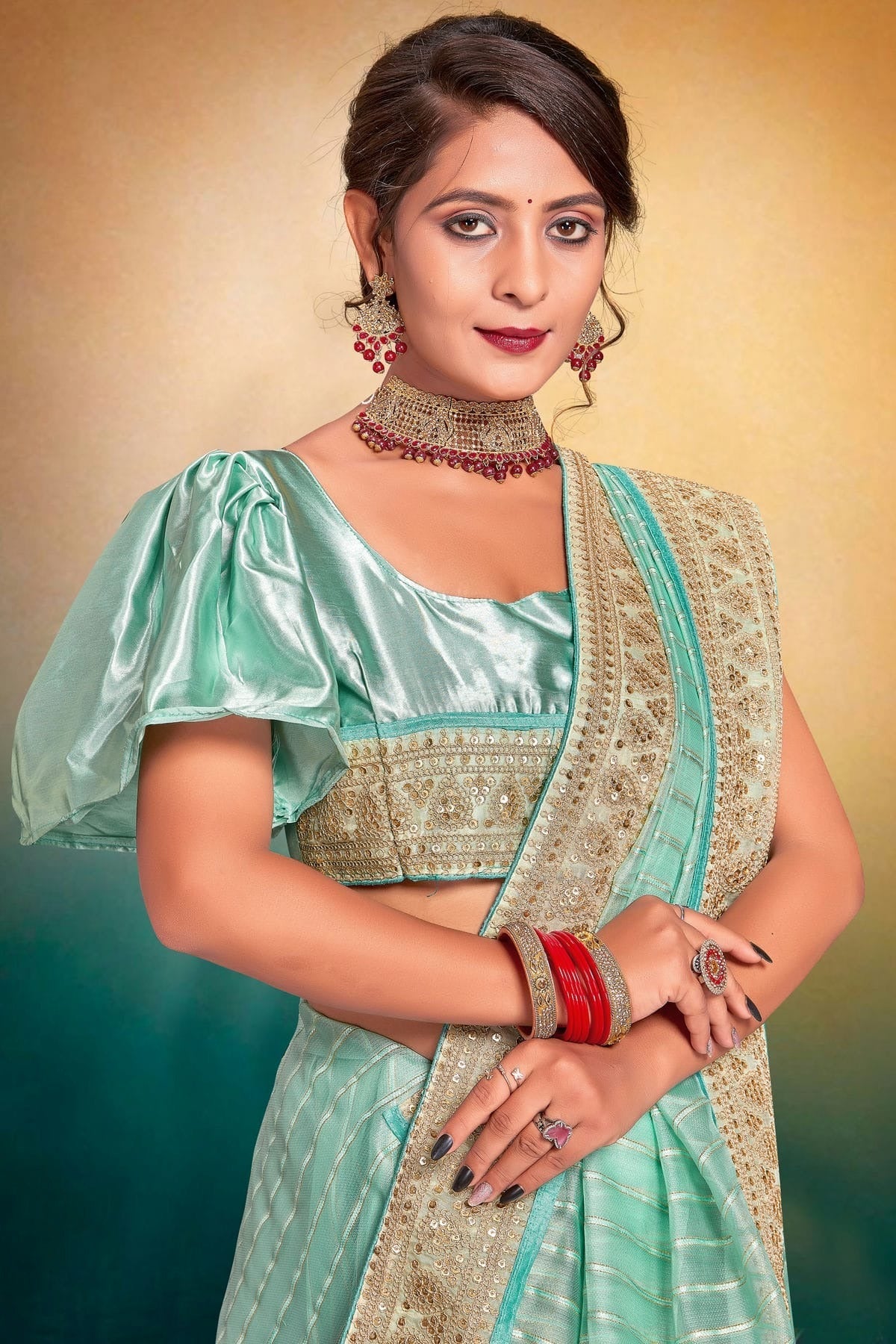 Sky Blue Colour Tissue Designer Saree LC1121510 A