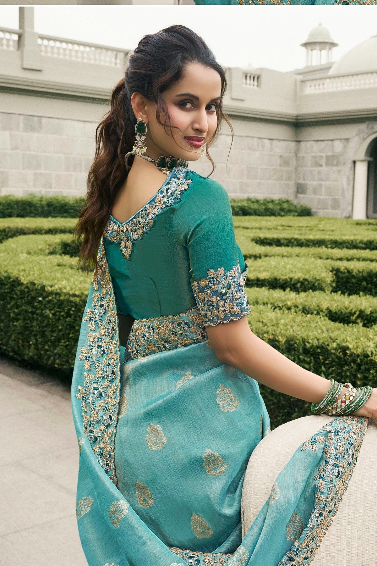 Sky Blue Colour Tissue Silk Designer Saree SD1290227 A