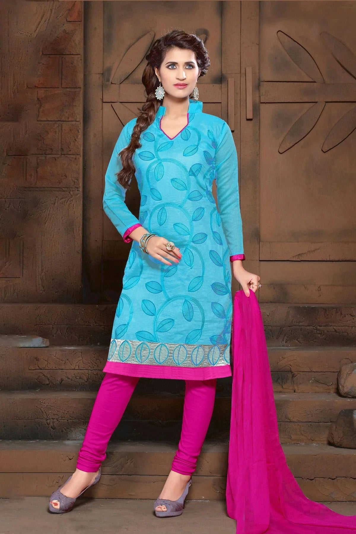 Sky Blue Colour Unstitched Modal Cotton Churidar Suit US1161204