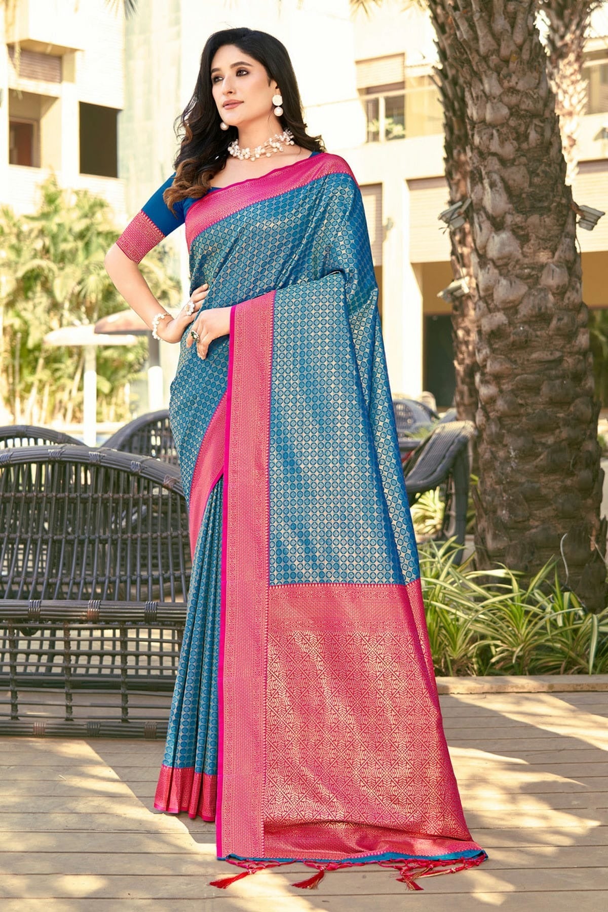 Sky Blue Colour Woven Work Banarasi Silk Saree SD1101792