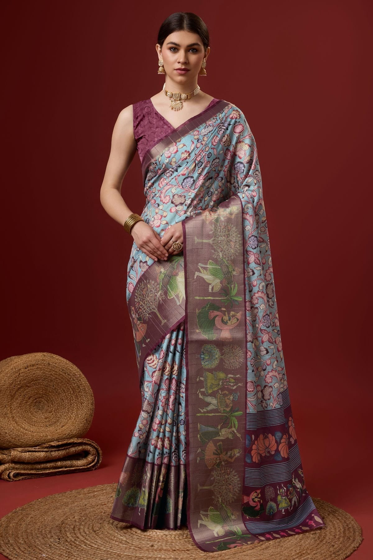 Sky Blue Colour Woven Work Cotton Saree SD1102108
