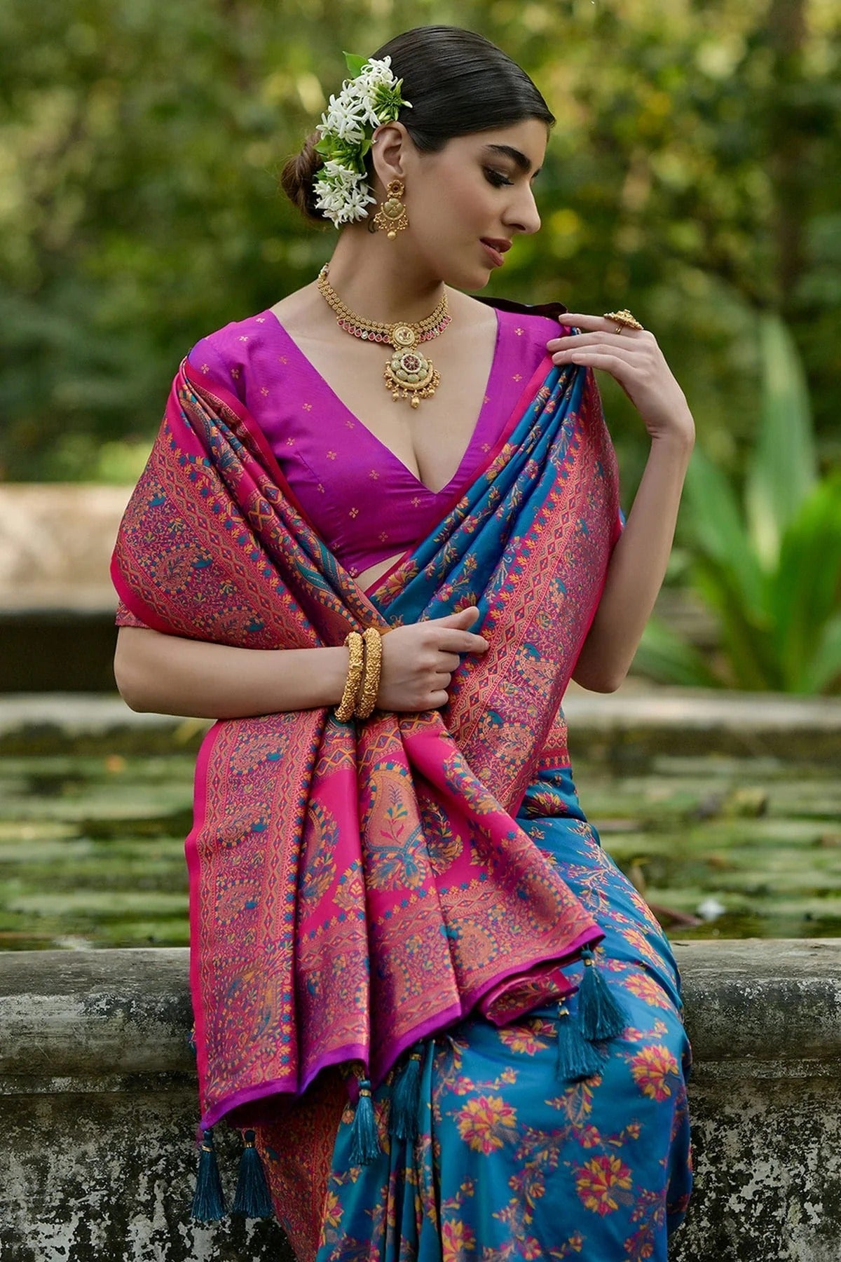 Sky Blue Colour Woven Work Pashmina Silk Saree SD1260028 B