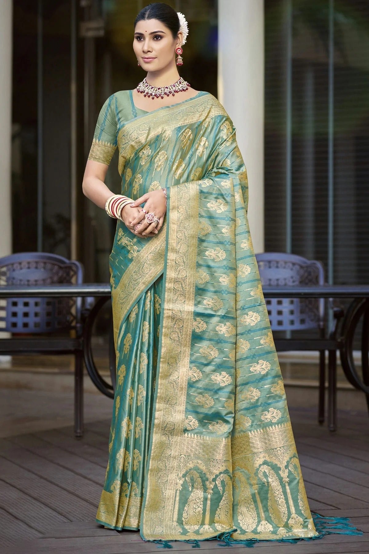 Sky Blue Colour Woven Work Satin Silk Traditional Saree SD1103210