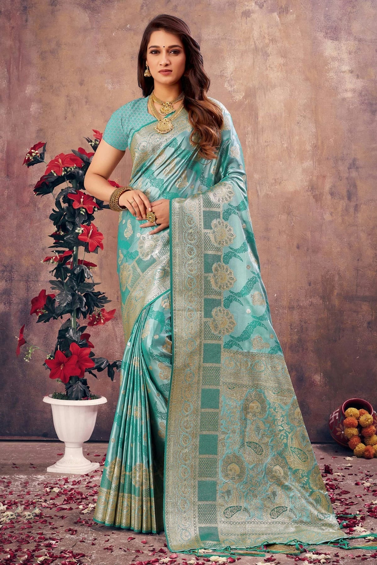 Sky Blue Colour Woven Work South Silk Saree SD1101443