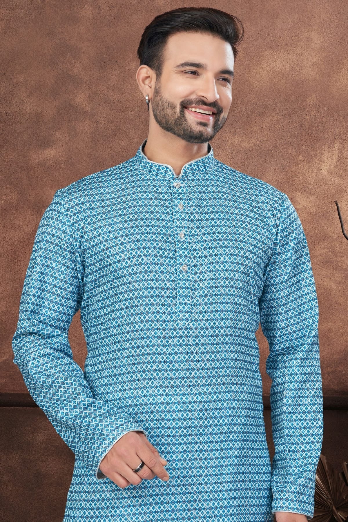 Sky Blue Jacquard Kurta Pajama KP1040680 A