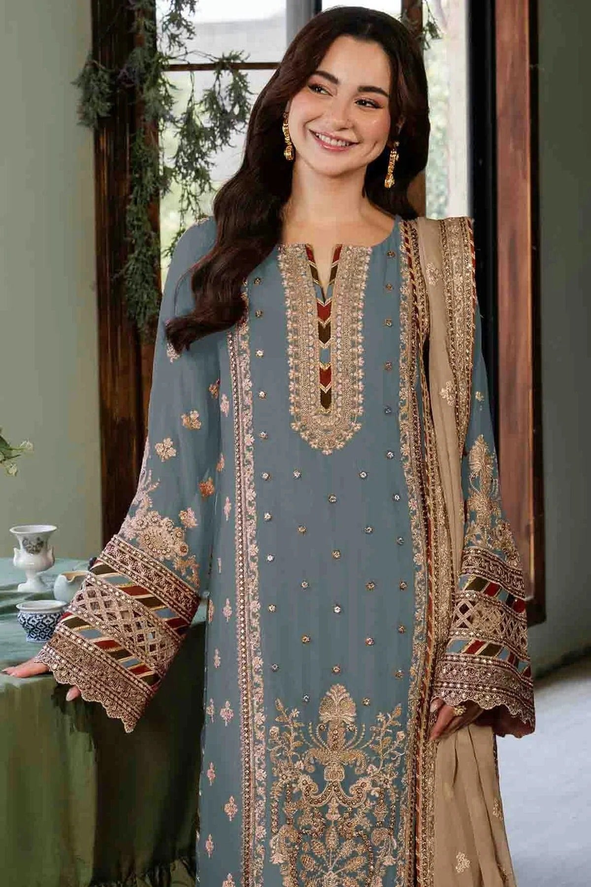 Slate Blue Colour Faux Georgette Pakistani Suit SM1140908 A