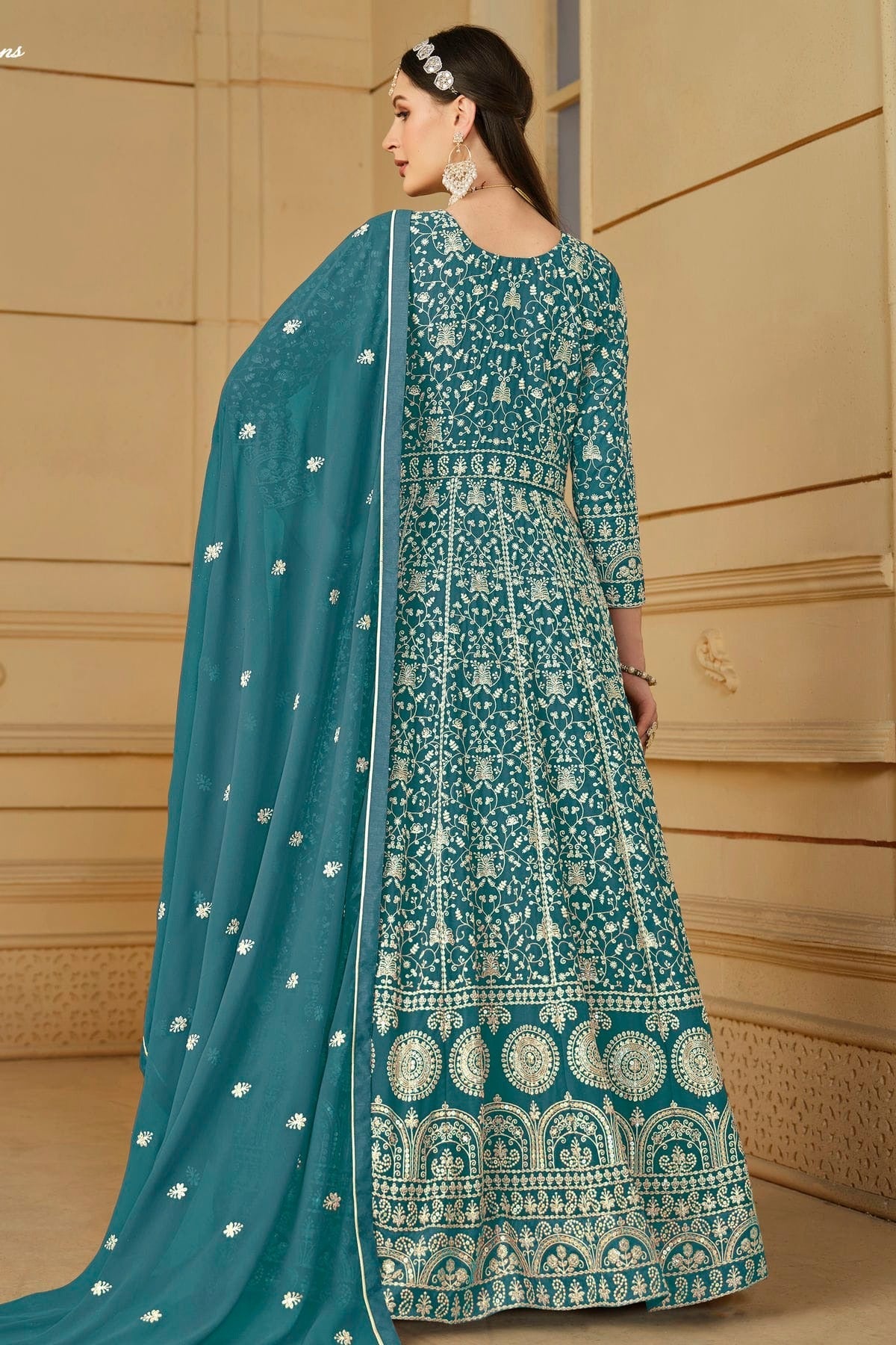 Slate Blue Colour Semi Stitched Faux Georgette Anarkali Suit SM1050463 A