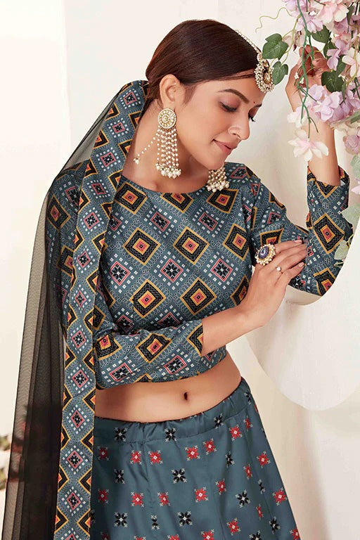 Slate Blue Colour Silk Designer Lehenga Choli LC1240089 B