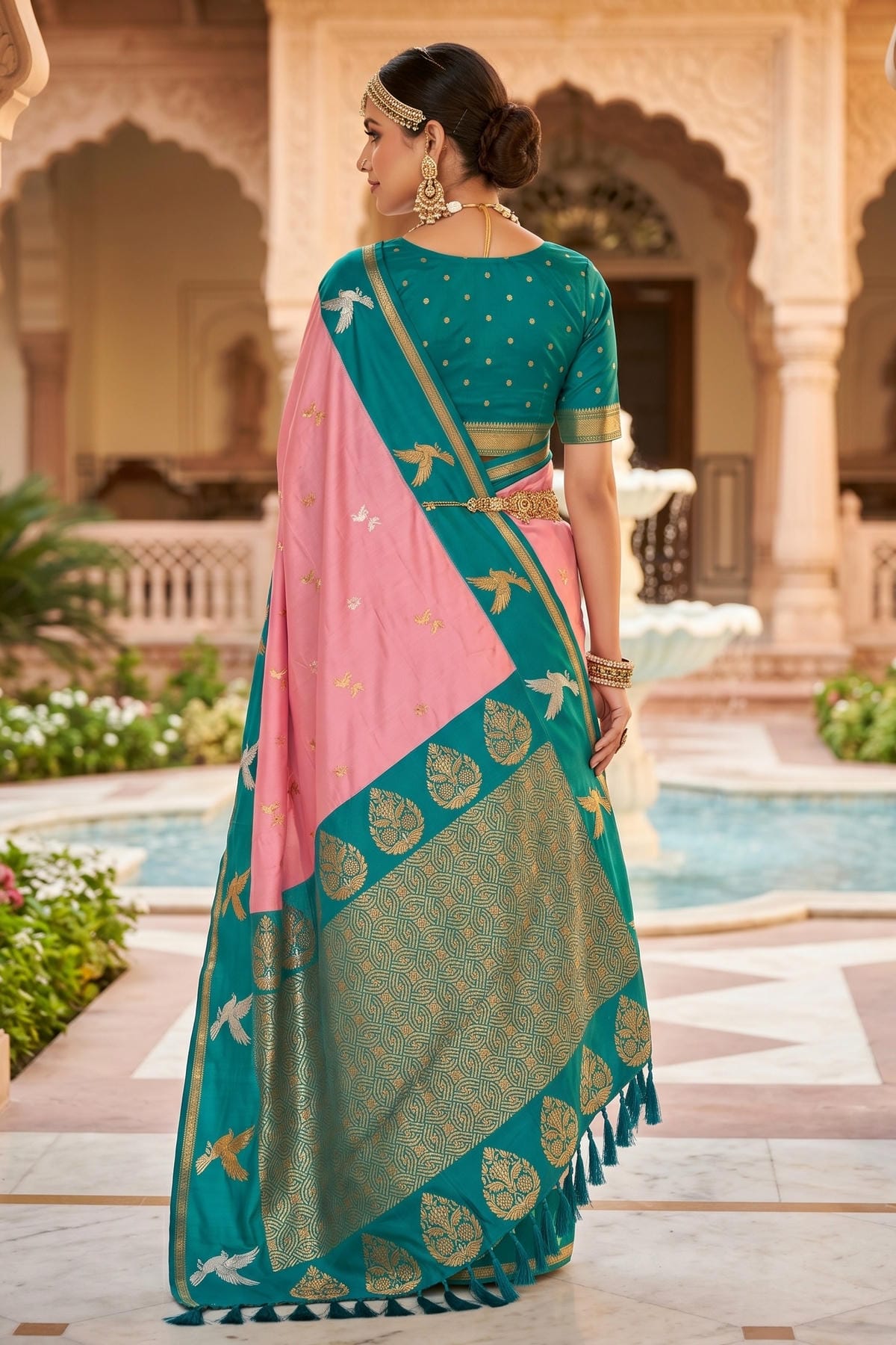Soft Silk Woven Work Traditional Sarees In Baby Pink Colour