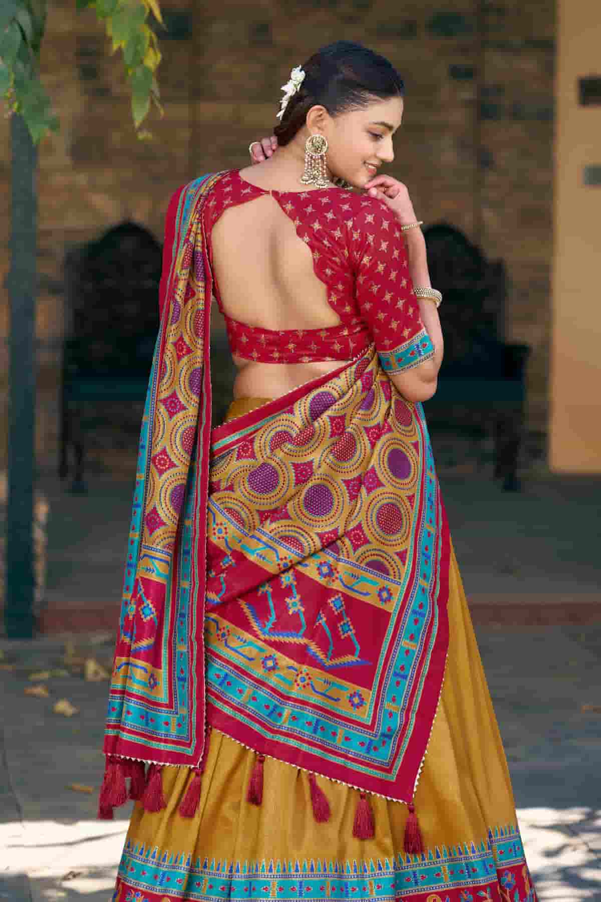 Tasar Silk Zari Woven Work Lehenga Choli In Mustard Brown Colour
