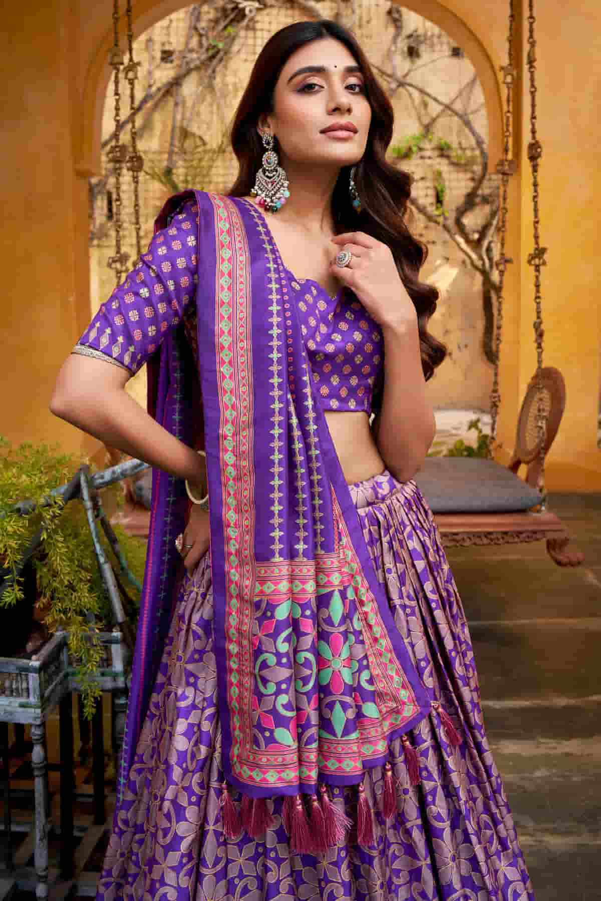 Tasar Silk Zari Woven Work Lehenga Choli In Purple Colour