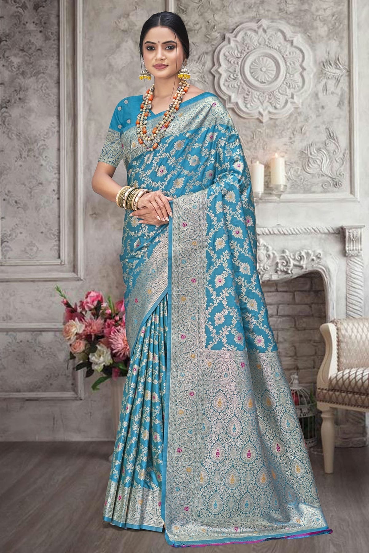 Teal Blue Colour Silk Traditional Saree SD1102703