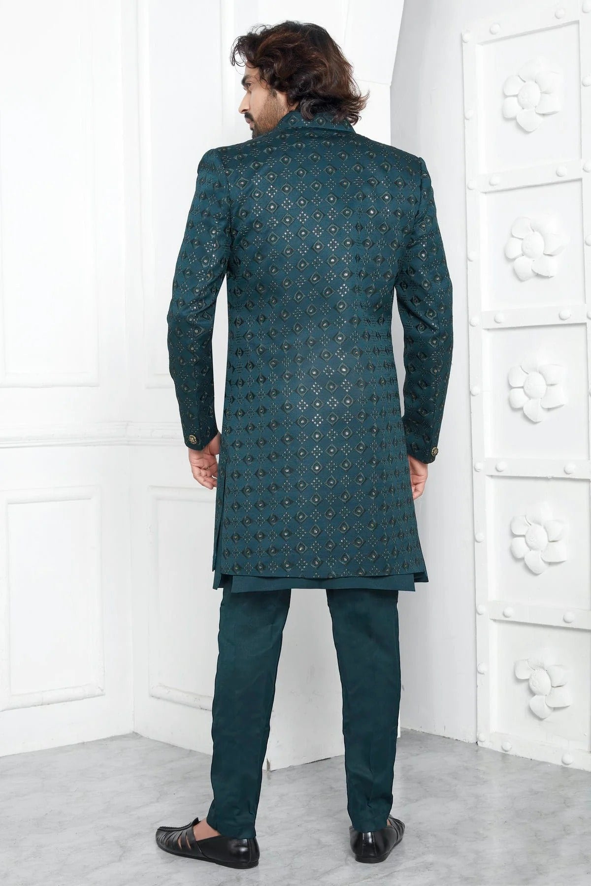 Teal Colour Art Silk Indowestern Sherwani With Aligadhi Pant SH1230020 B