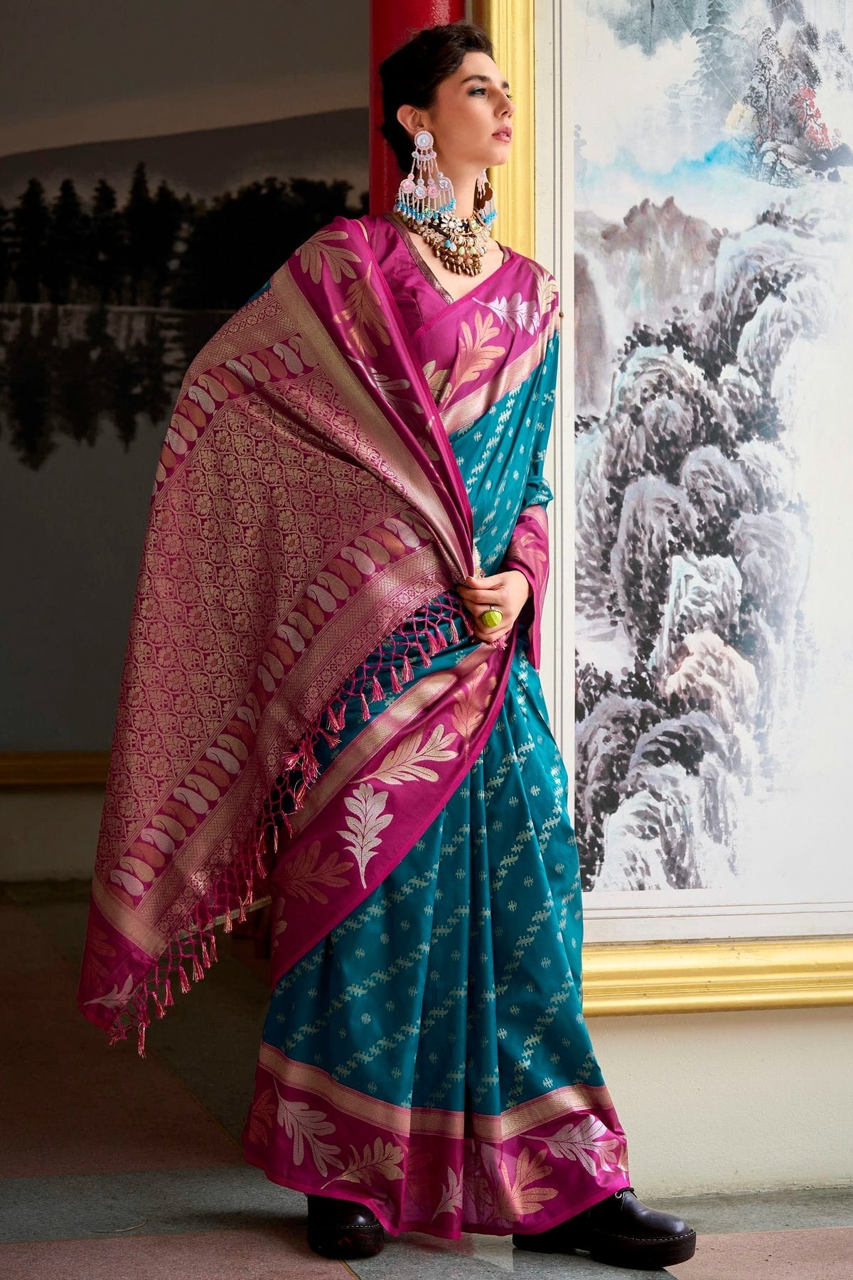 Teal Colour Banarasi Silk Traditional Saree SD1290197 A