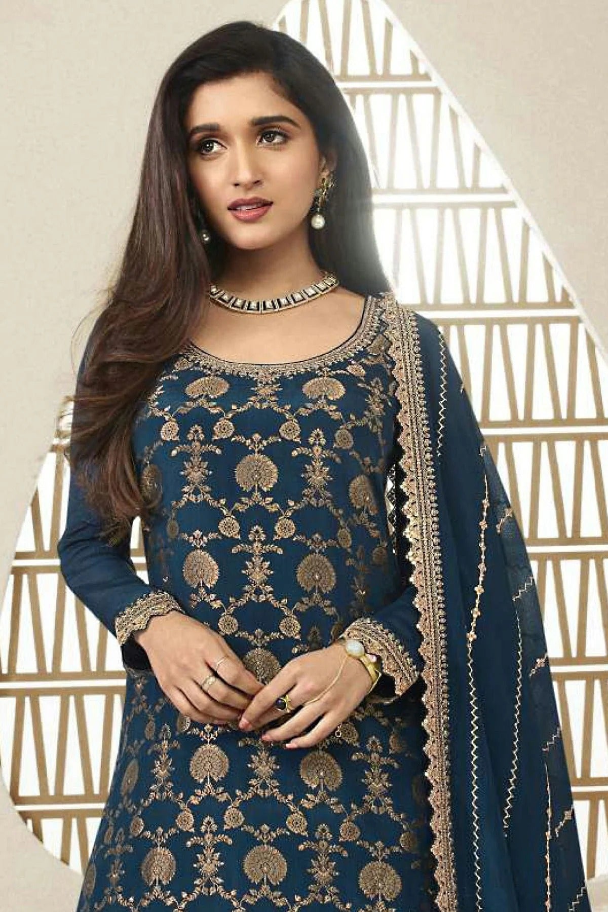 Teal Colour Chinon Sharara Suit SM1110700 A