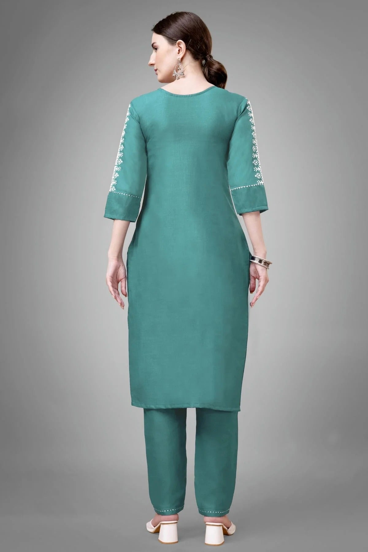 Teal Colour Cotton Blend Kurta And Pant Set KR1111332 A