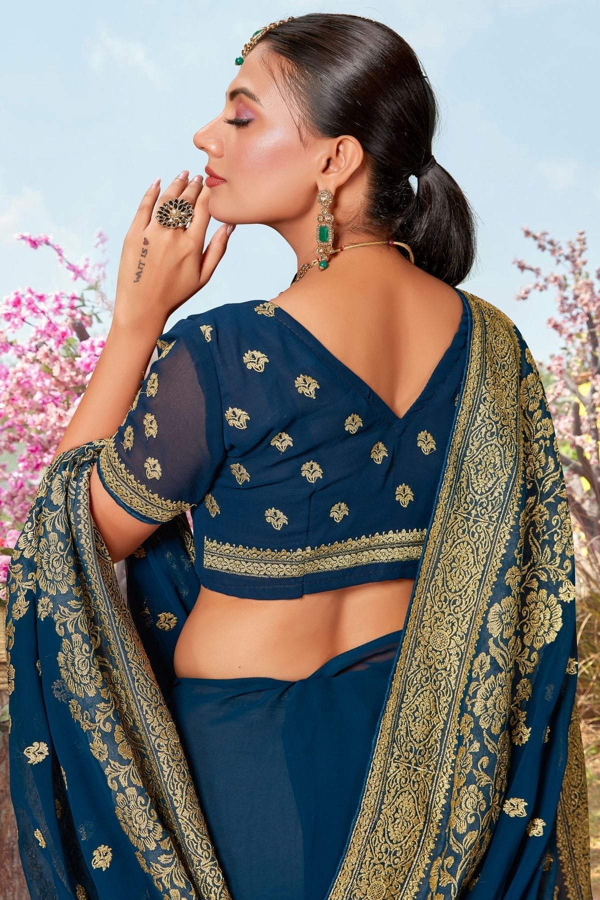 Teal Colour Georgette Designer Saree LC1121493 A