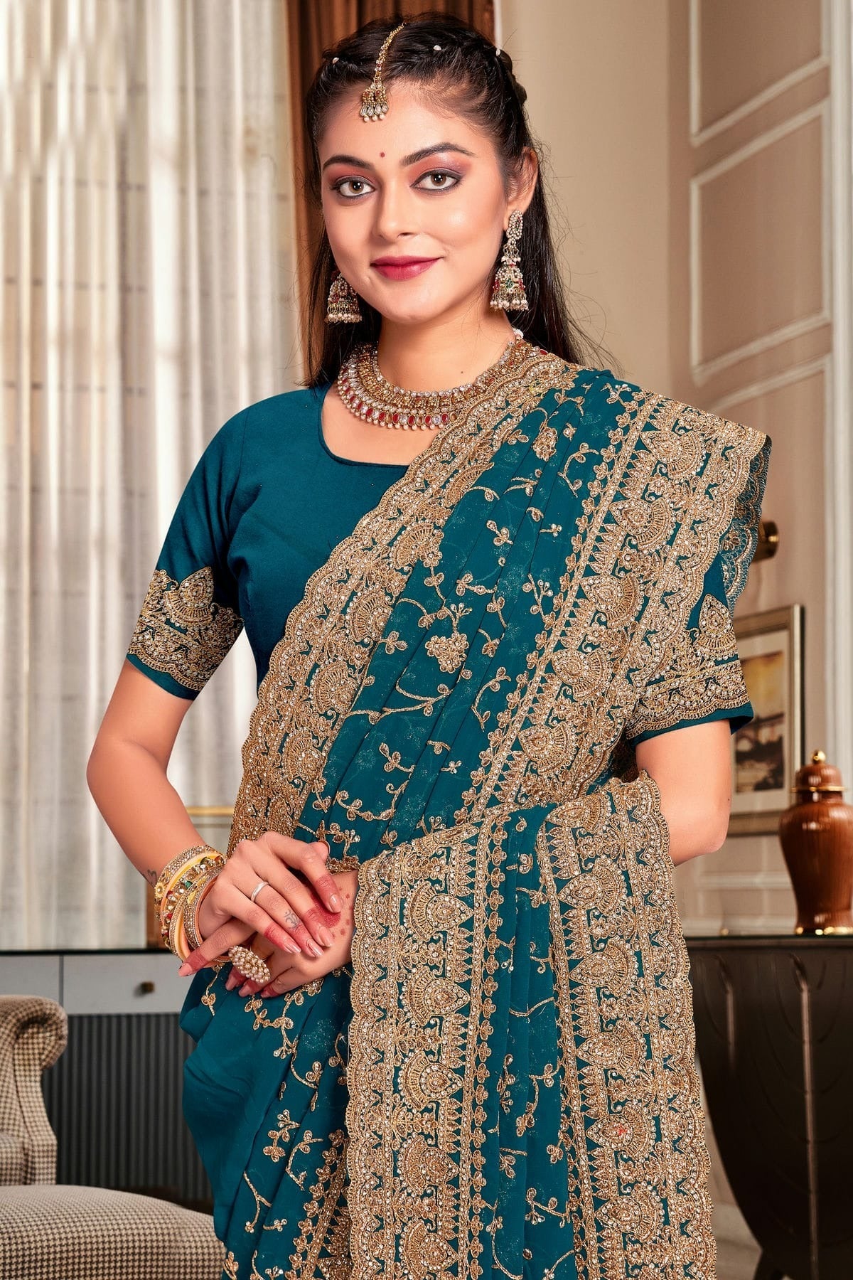 Teal Colour Georgette Designer Saree LC1121724 A