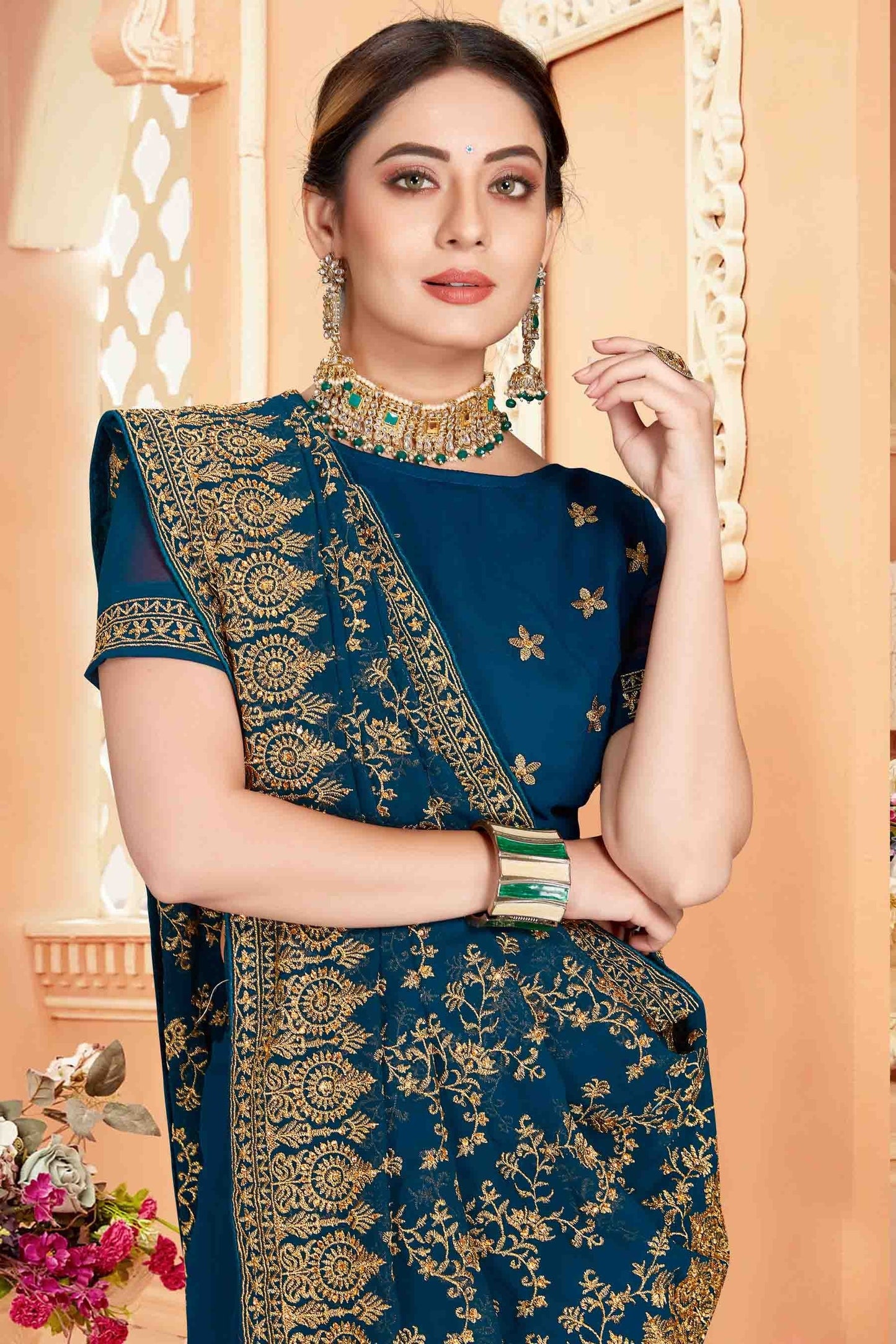 Teal Colour Georgette Designer Saree SD1090567 A