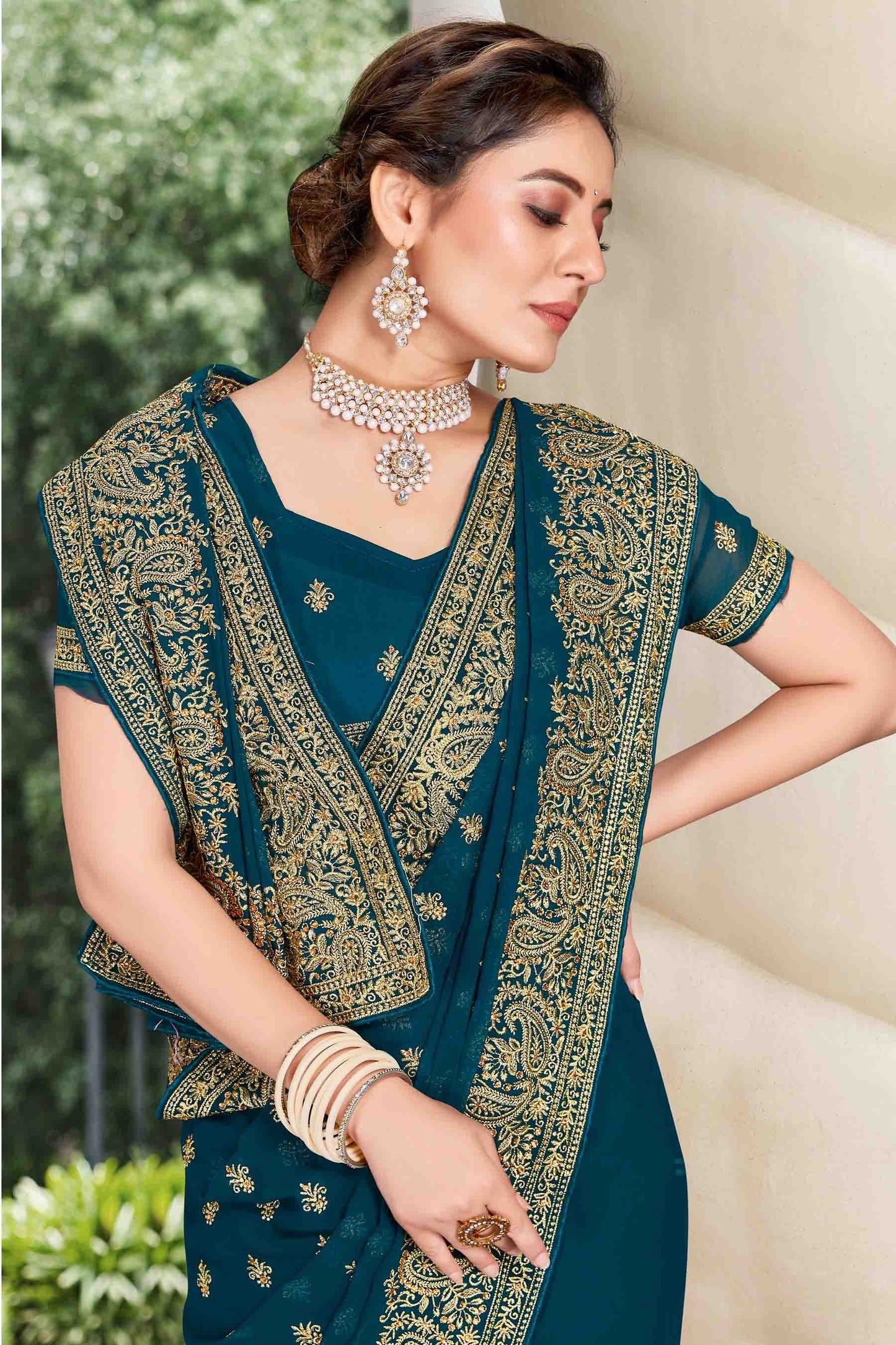 Teal Colour Georgette Designer Saree SD1121135 A