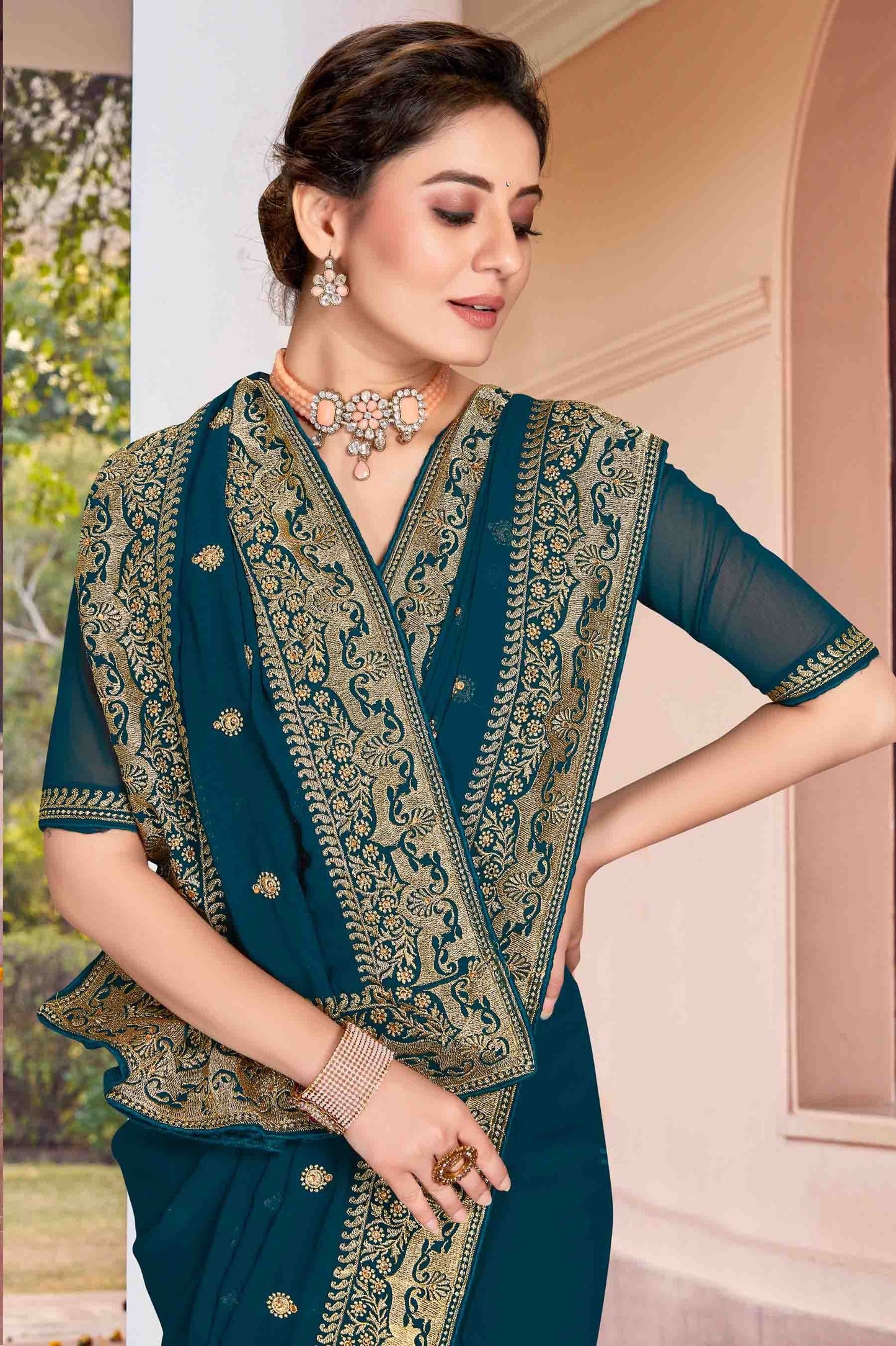 Teal Colour Georgette Designer Saree SD1121145 A