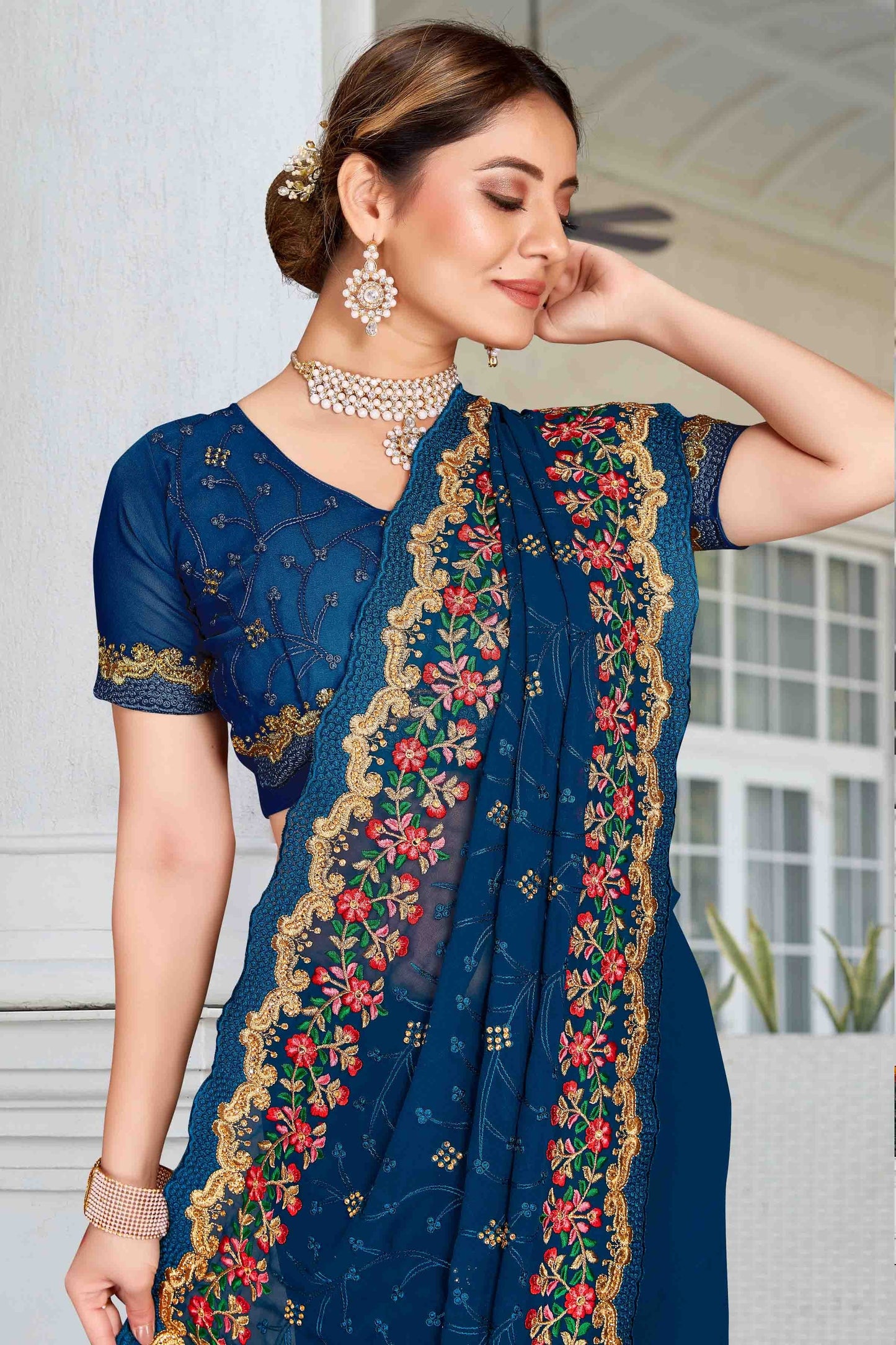 Teal Colour Georgette Designer Saree SD1121163 A