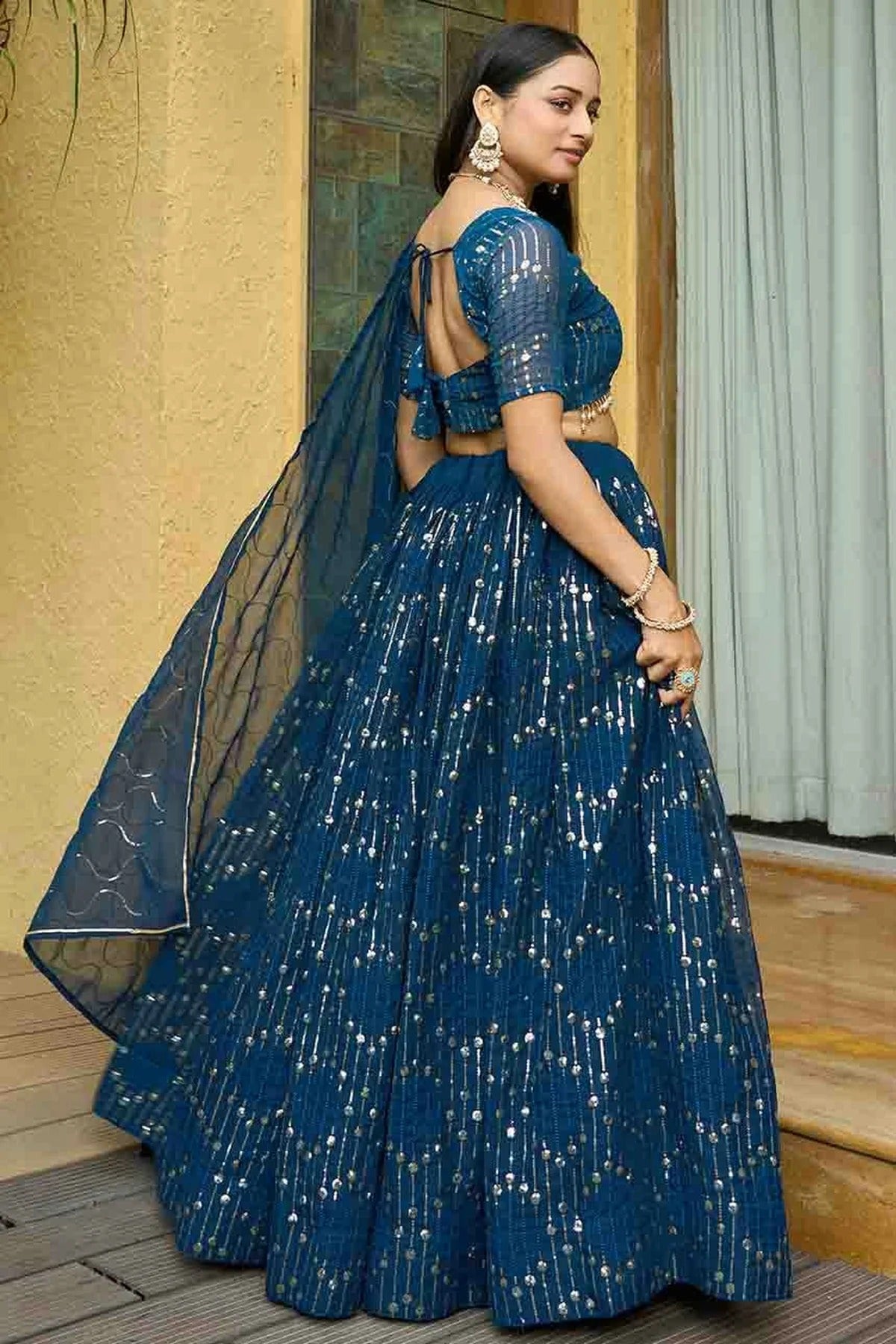 Teal Colour Georgette Semi Stitched Lehenga Choli LC1170085 B