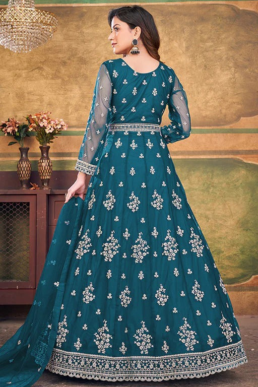 Teal Colour Net Anarkali Suit SM1050389 C