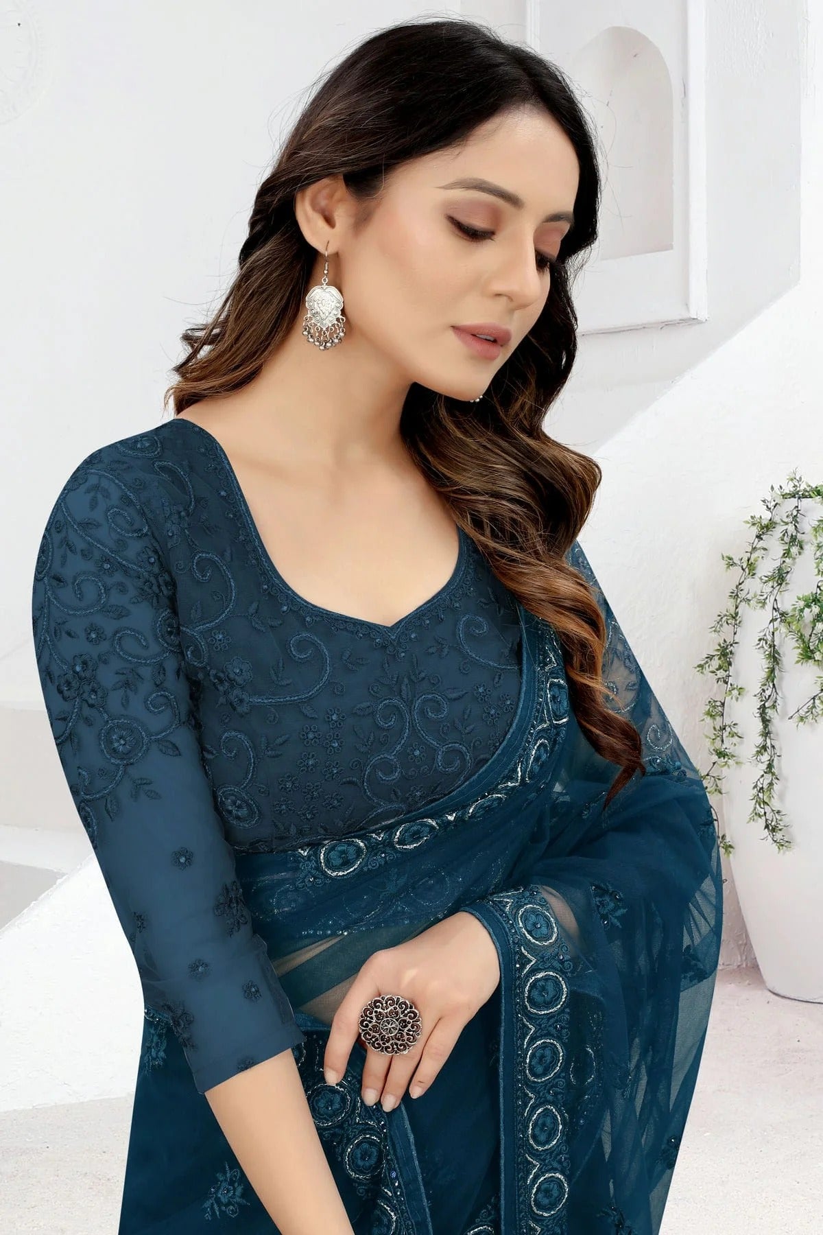 Teal Colour Net Designer Saree LC1121467 A