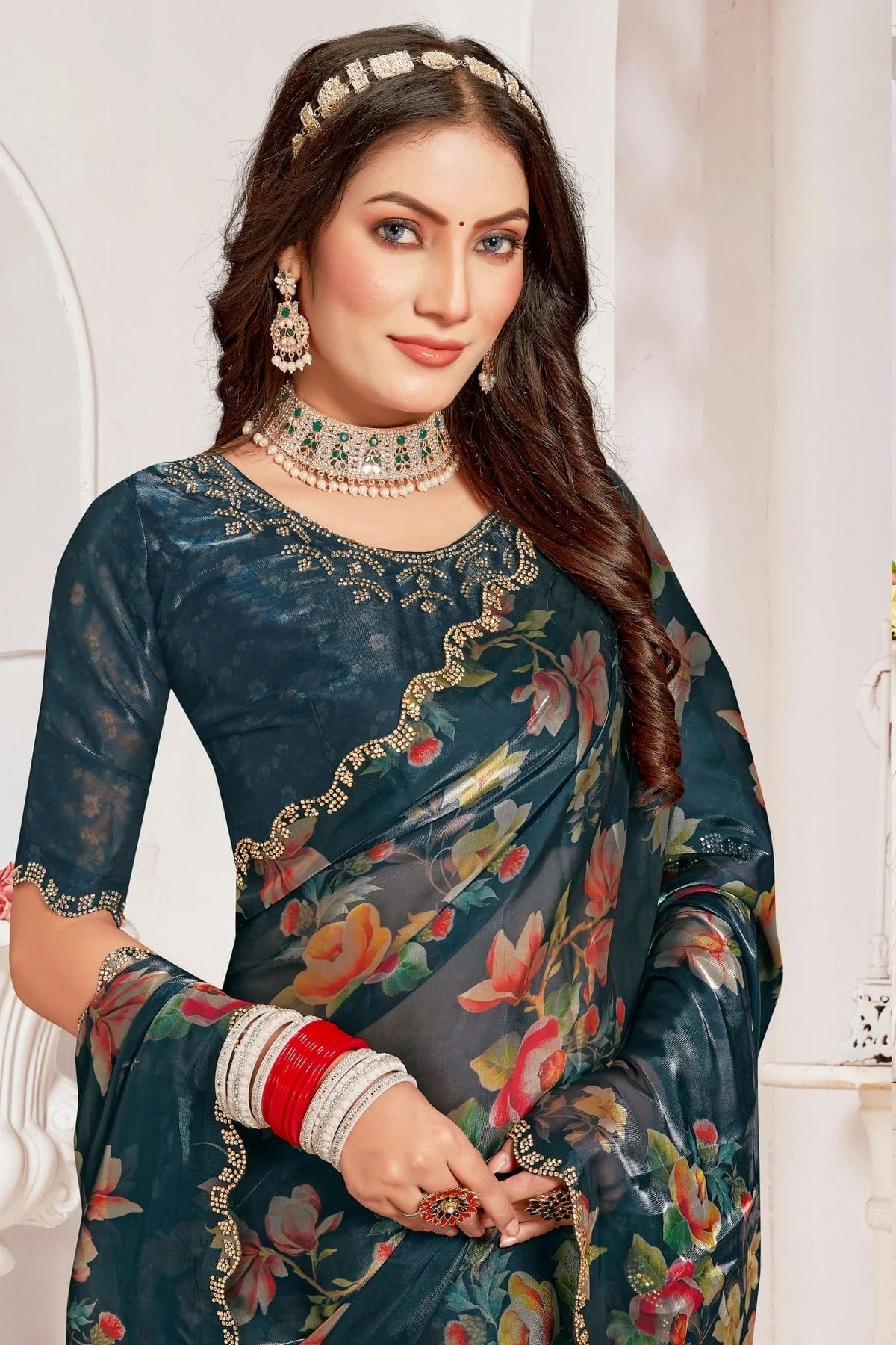 Teal Colour Organza Silk Designer Saree SD1121823 A