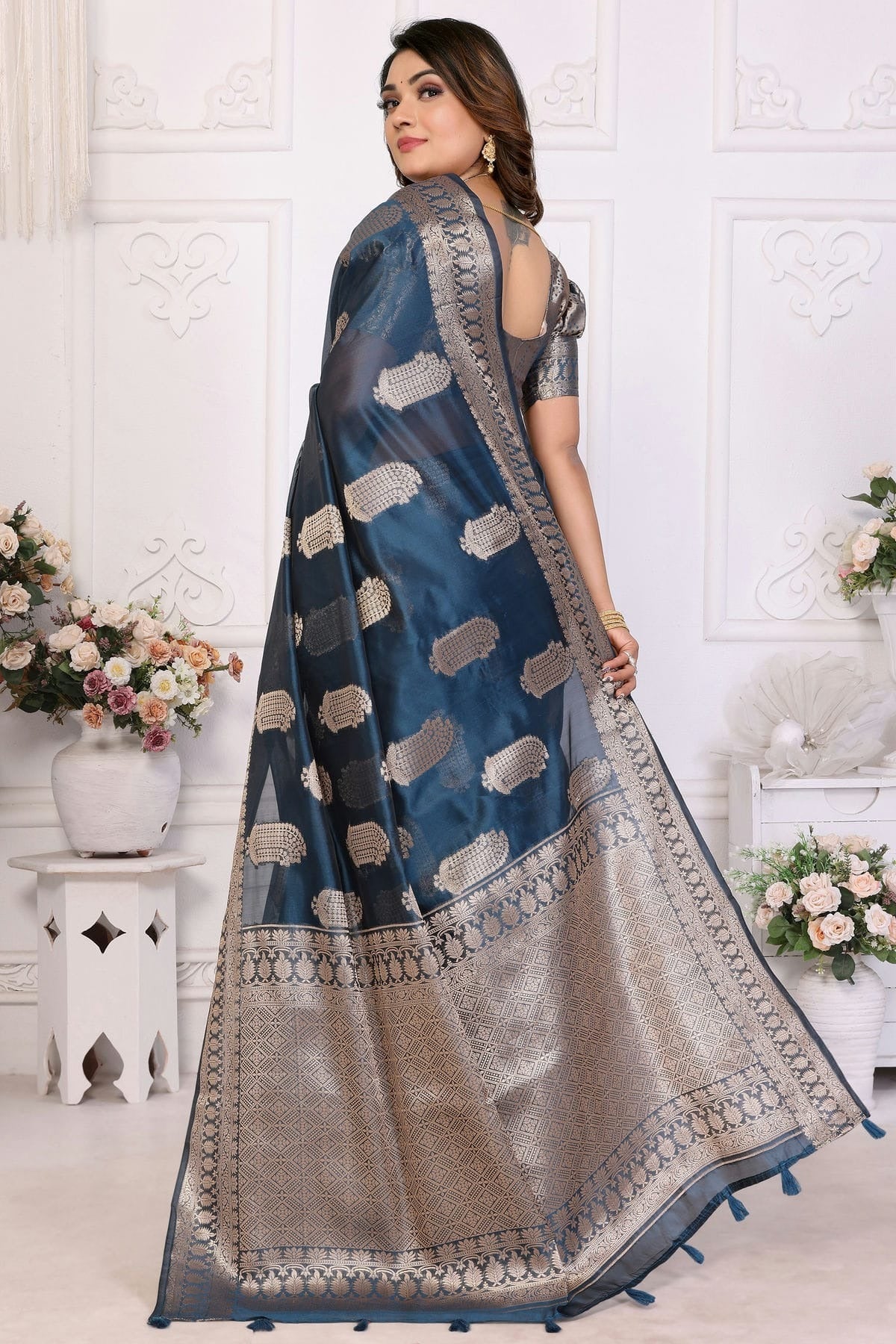 Teal Colour Organza Traditional Saree SD1112714 A