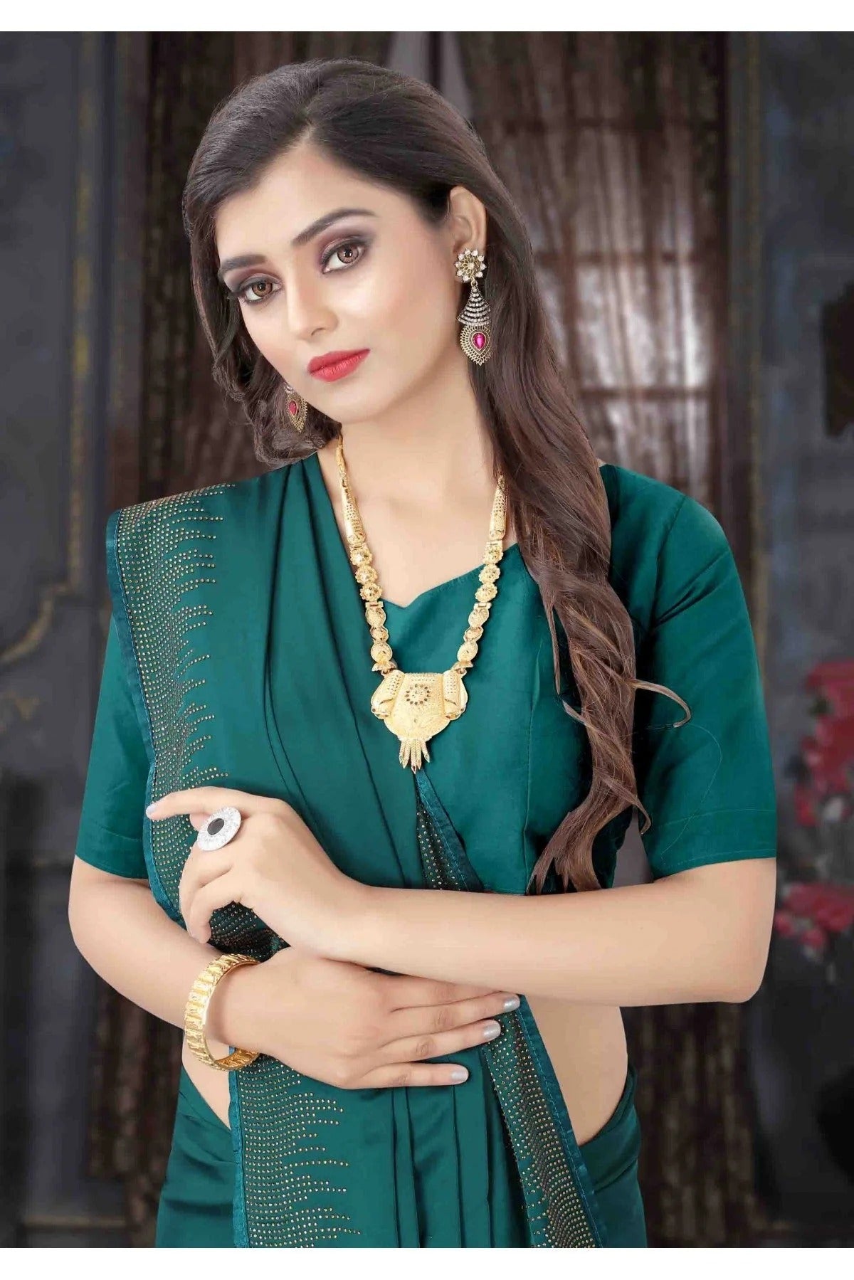 Teal Colour Pure Satin Designer Saree SD1120698 A