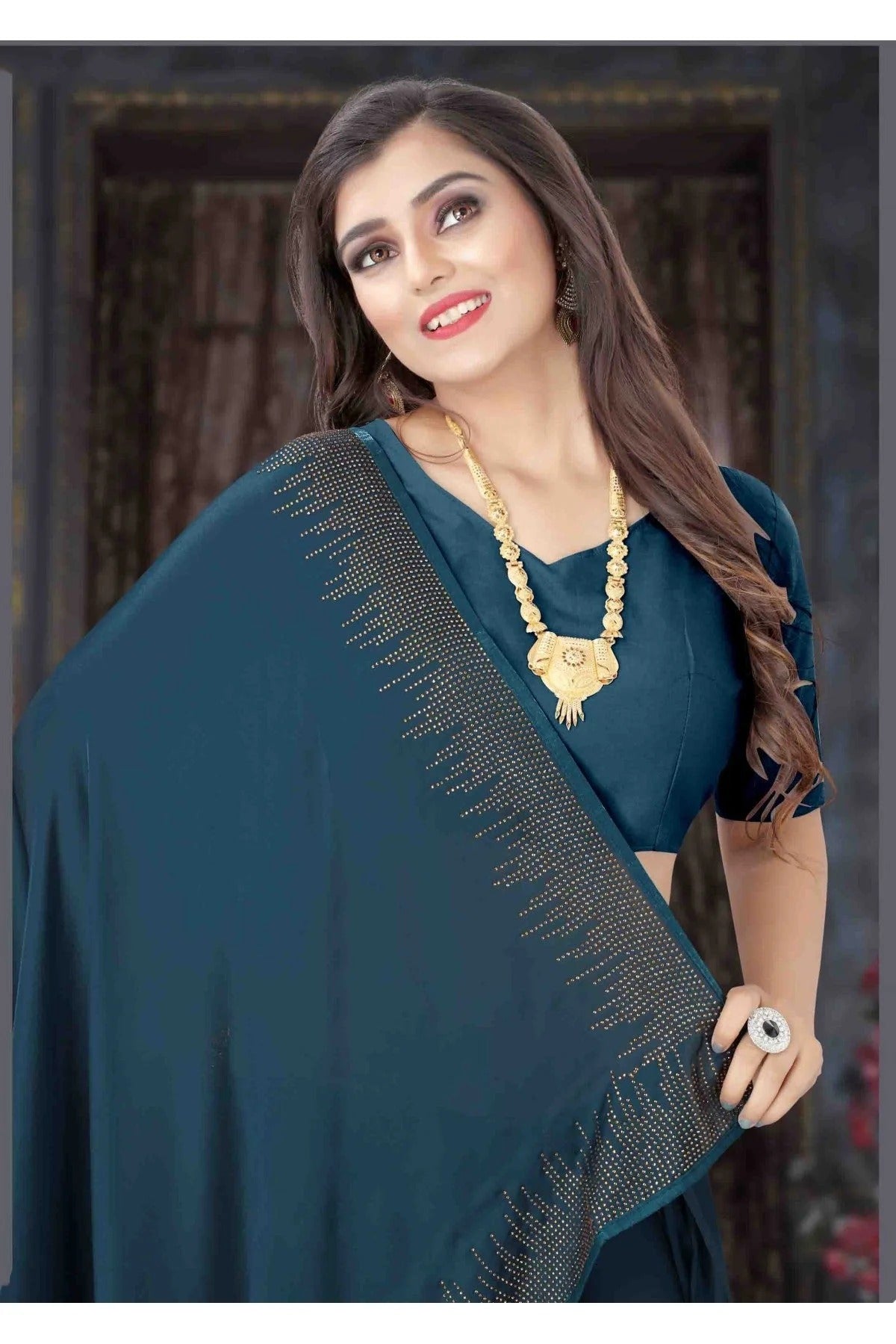 Teal Colour Pure Satin Designer Saree SD1120700 A