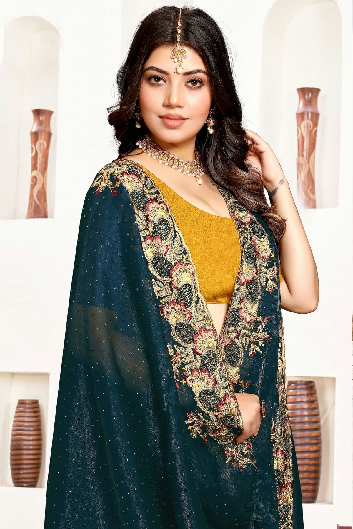Teal Colour Satin Silk Designer Saree SD1091054 A