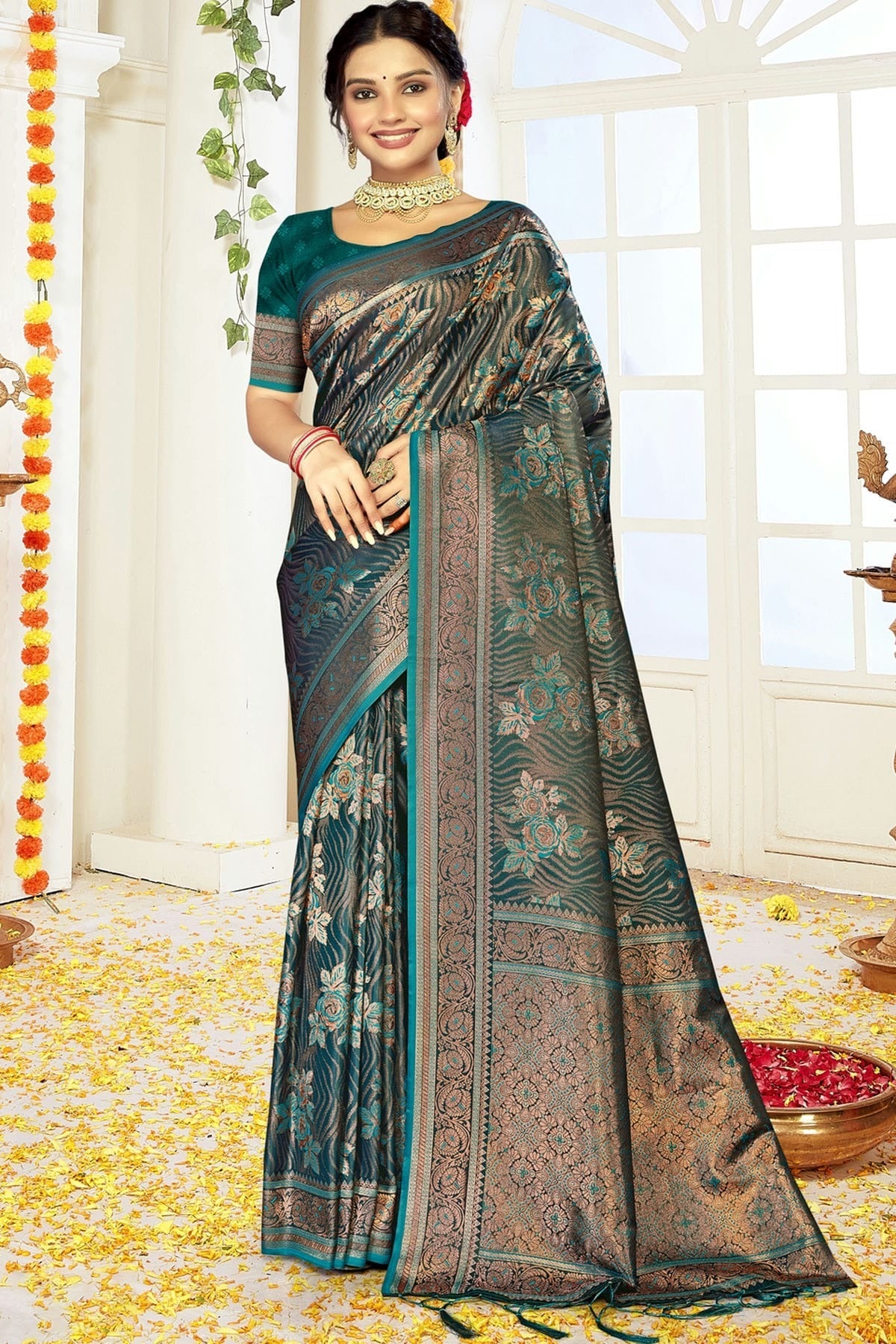 Teal Colour Satin Silk Traditional Saree SD1102443
