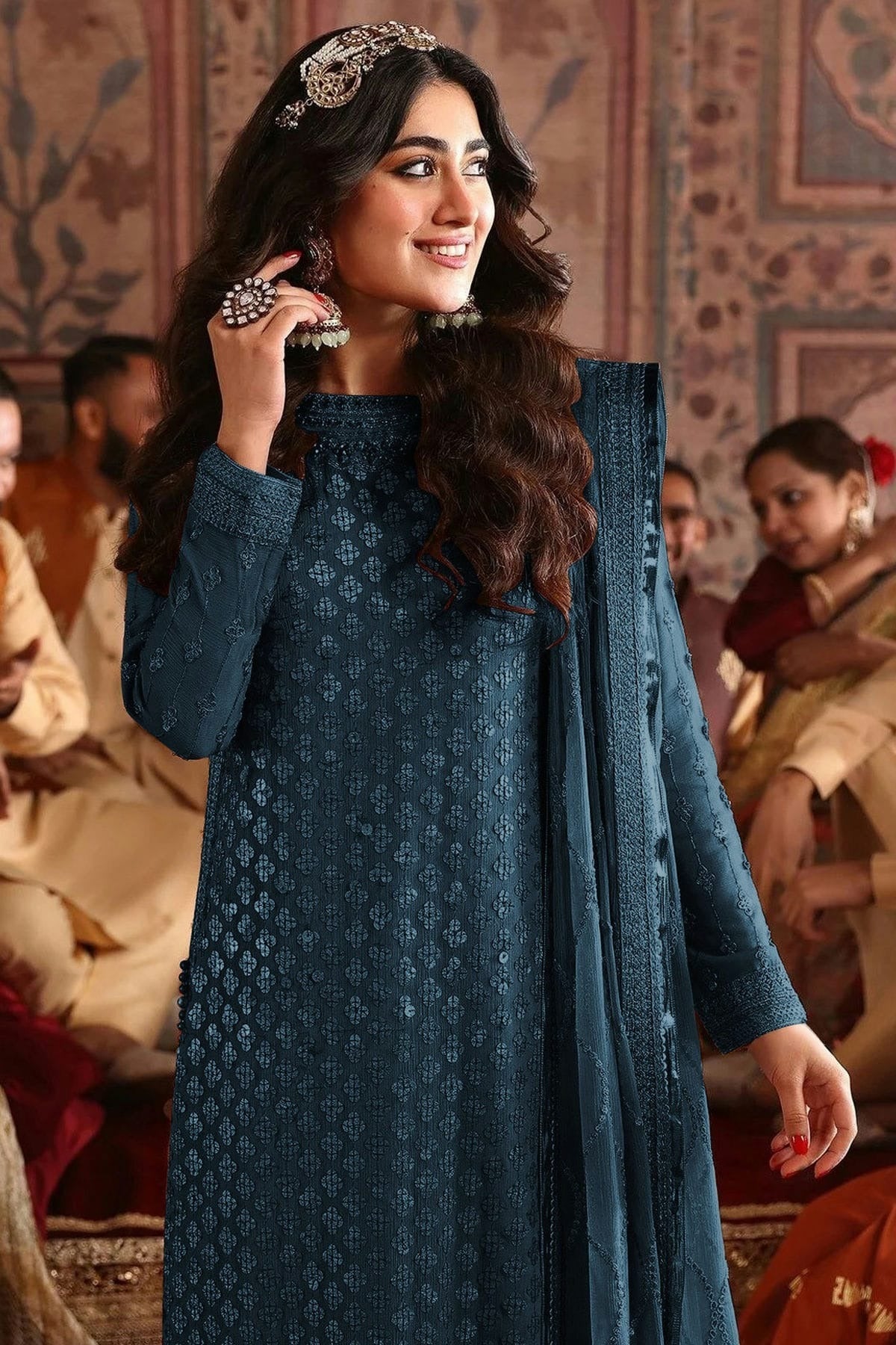 Teal Colour Semi Stitched Faux Georgette Pakistani Suit SM1140220 A