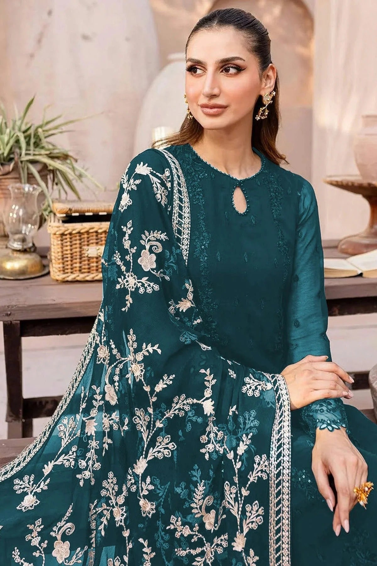 Teal Colour Semi Stitched Faux Georgette Pakistani Suit SM1140713 A