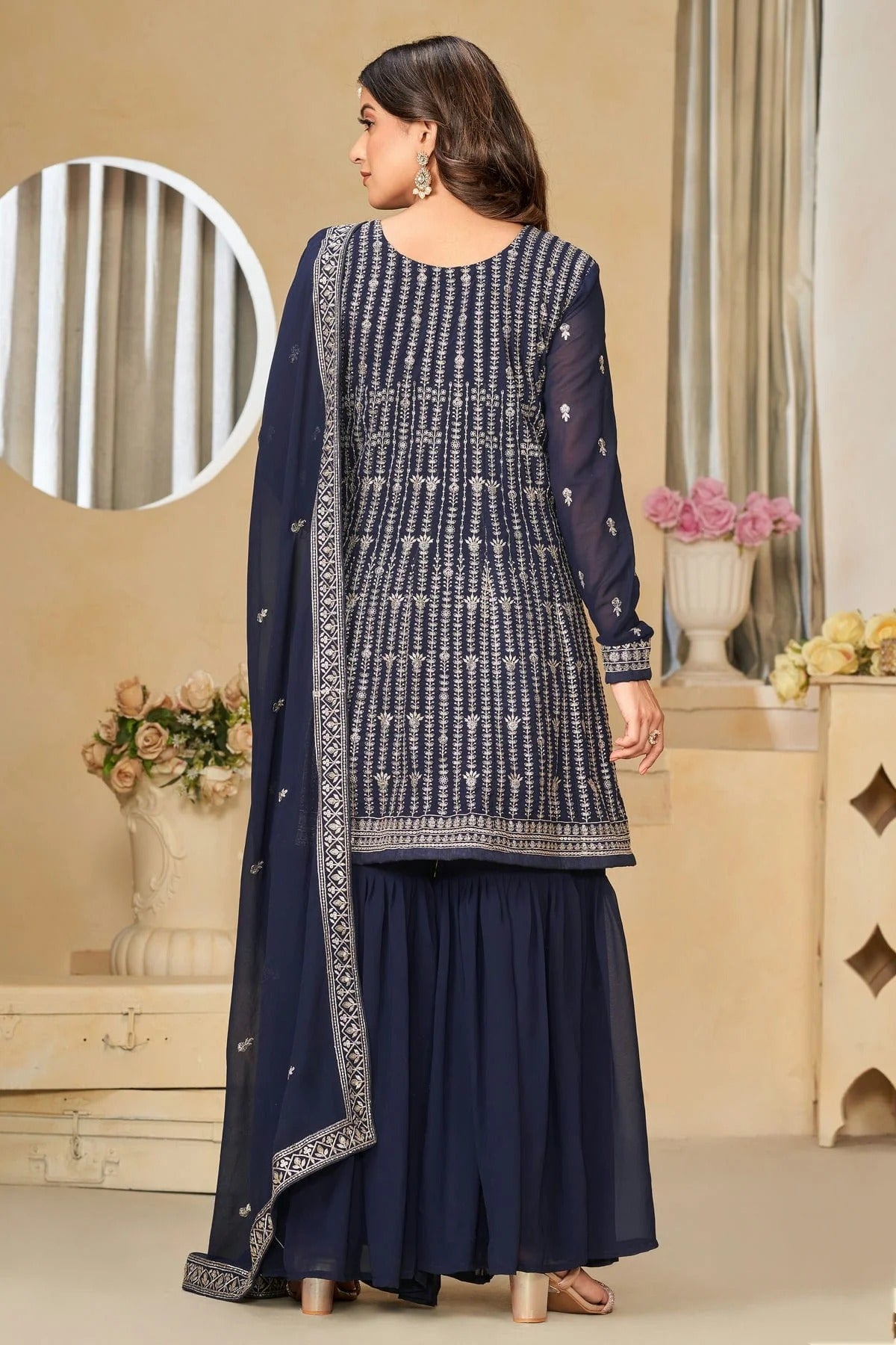 Teal Colour Semi Stitched Faux Georgette Sharara Suit SM1050483 A